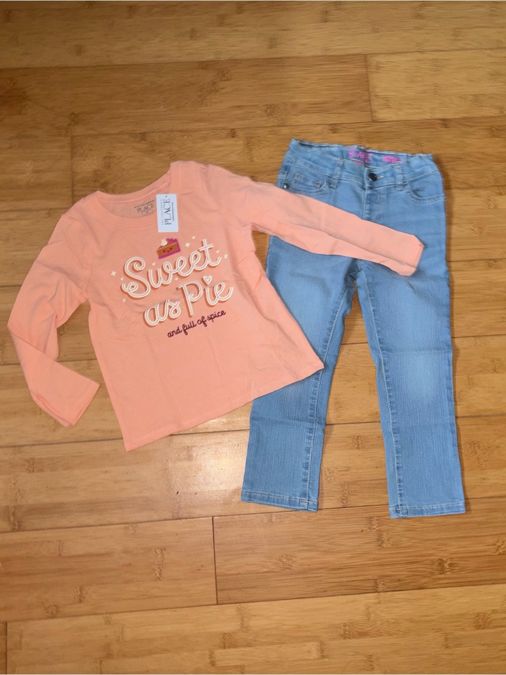 NWT Girl’s Size 5T Long Sleeve “Sweet As Pie” T-Shirt & Jeans Pants Set Outfit